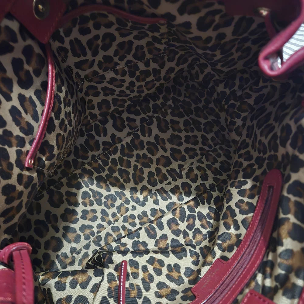 Authentic Kate Spade Red Leather Tote Bag With Leopard Print‎ Interior